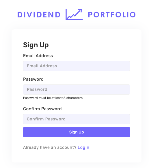 The Dividend Portfolio Tracker Sign Up Page