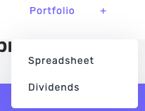 Dropdown menu of portfolio, which shows spreadsheet and dividends.